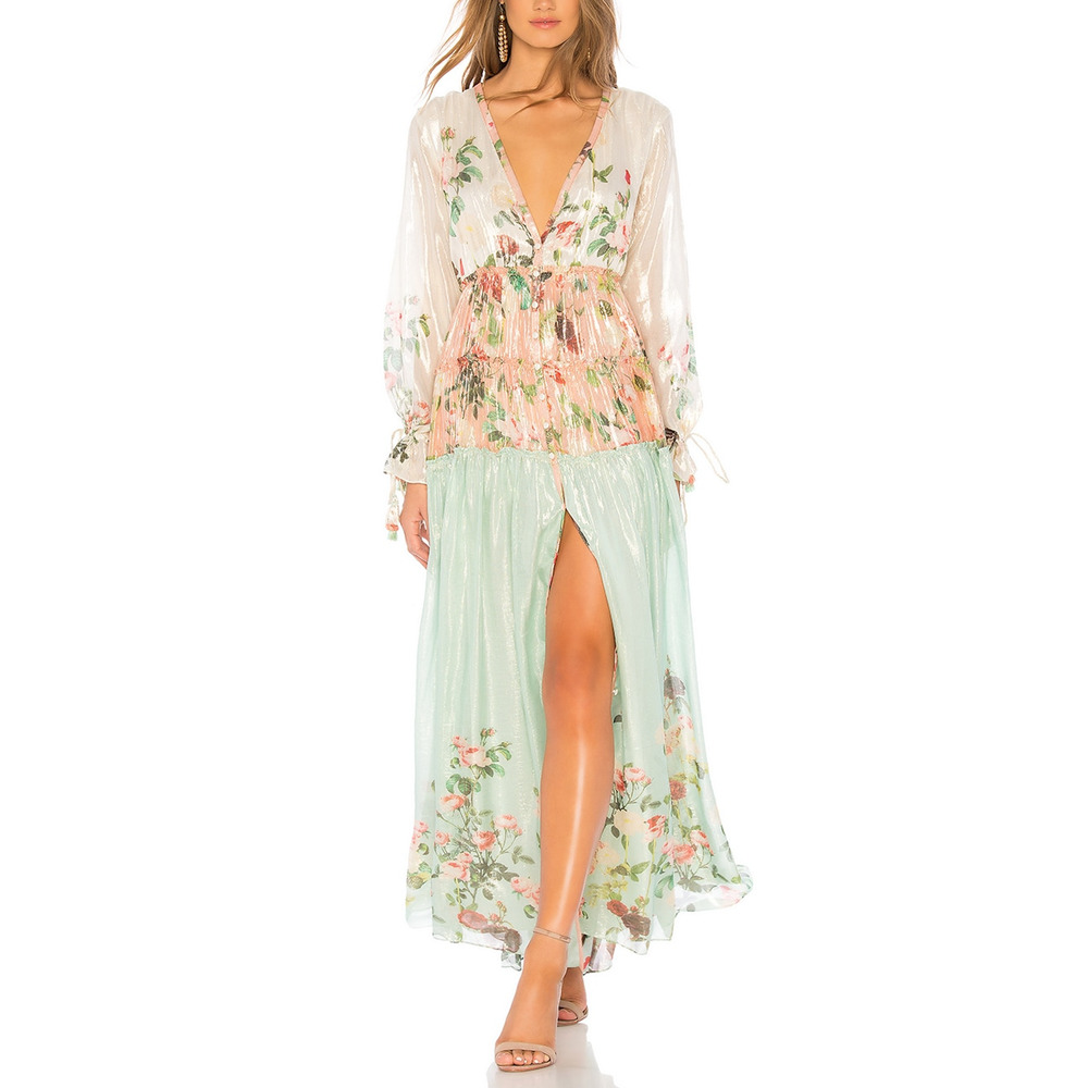 Rococo Sand Pastel Floral Maxi Dress in Mint and Blush